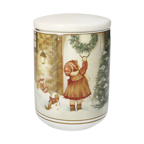 Barattolo Cuccioli Bambina Brandani in porcellana decorata 10x14,5 cm