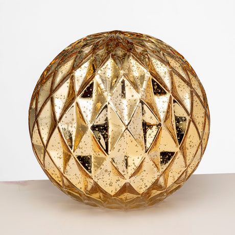 Sfera natalizia Noel in vetro oro con LED e motivo a rombi 19 cm