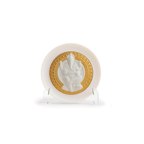 Piatto decorativo Lord Ganesha Lladrò in porcellana opaca con bordo oro
