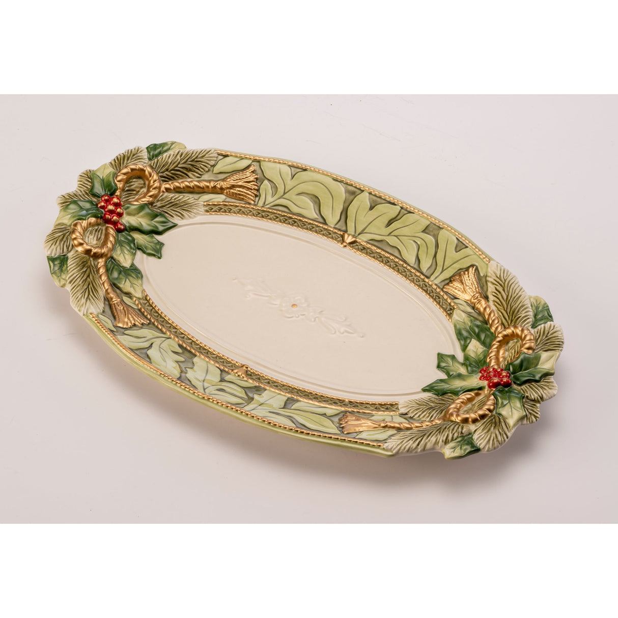 Vassoio centrotavola Fitz and Floyd in porcellana decorata 43x26 cm