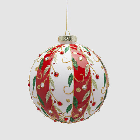 Pallina di Natale EDG in vetro 12 cm con decoro vischio