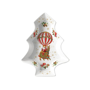 Piatto forma abete Easy Life in porcellana decoro natalizio 28,5x21,5 cm