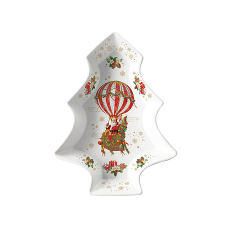 Piatto forma abete Easy Life in porcellana decoro natalizio 28,5x21,5 cm