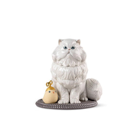 Statuina Gatto Persiano Lladrò in porcellana bianca lucida 26x25 cm