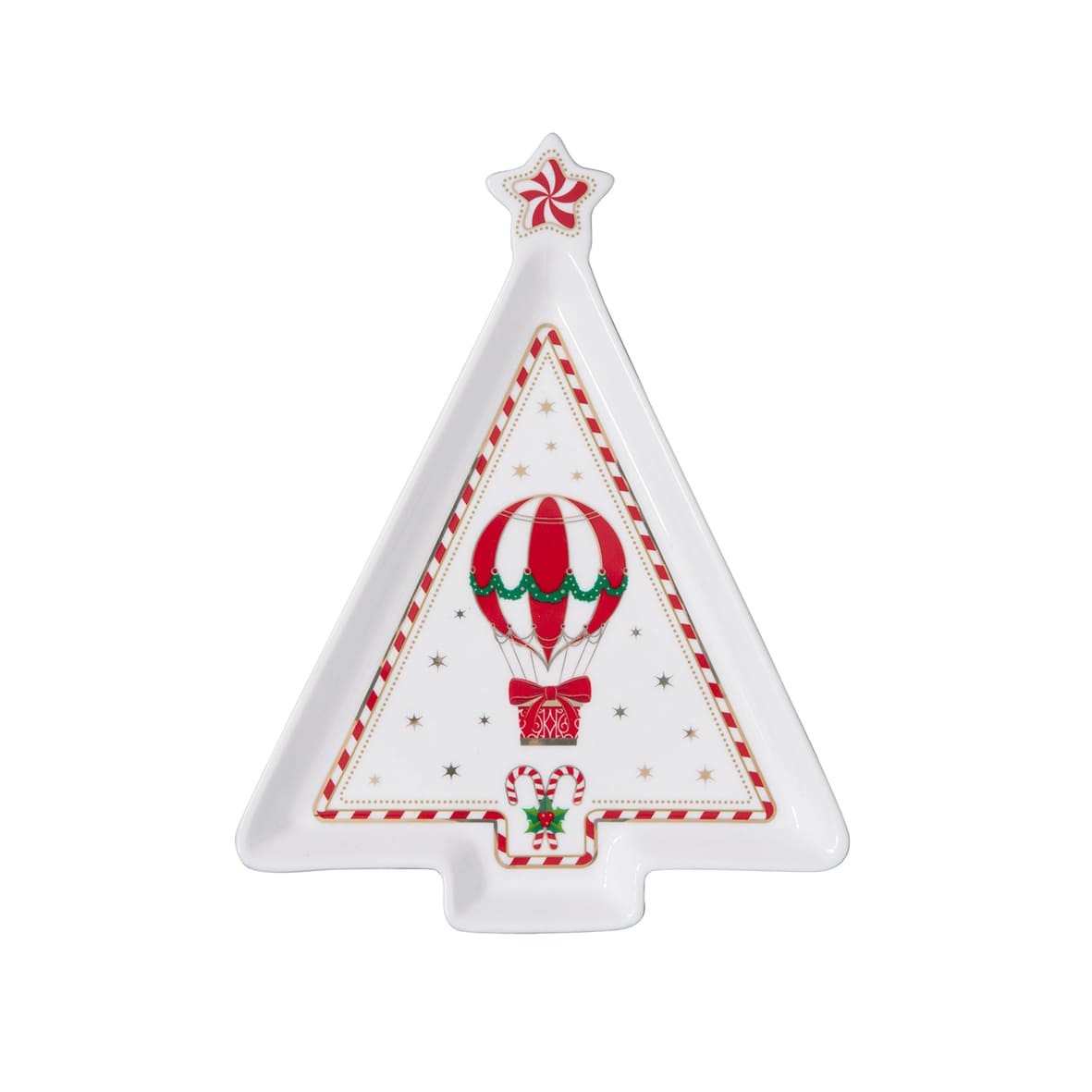 Piatto a forma di abete Easy Life in porcellana decoro natalizio 21x16 cm