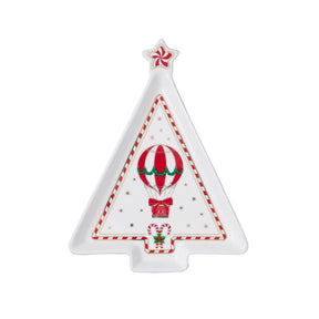 Piatto a forma di abete Easy Life in porcellana decoro natalizio 21x16 cm