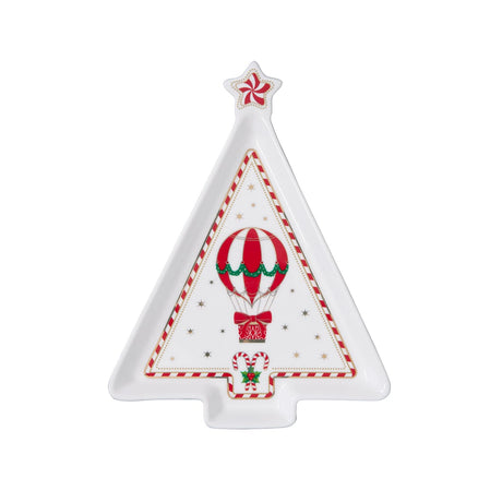 Piatto a forma di abete Easy Life in porcellana decoro natalizio 21x16 cm