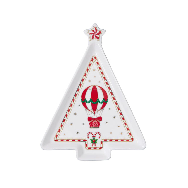 Piatto a forma di abete Easy Life in porcellana decoro natalizio 21x16 cm