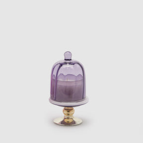 Candela profumata EDG in vetro con alzatina viola 16x9 cm