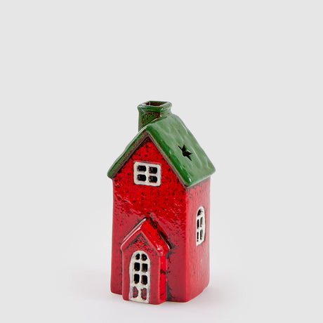 Casetta natalizia EDG in ceramica rossa con luce LED 15,5x7 cm