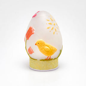 Uovo di Pasqua EDG in vetro con LED e decorazioni in rilievo 20 cm