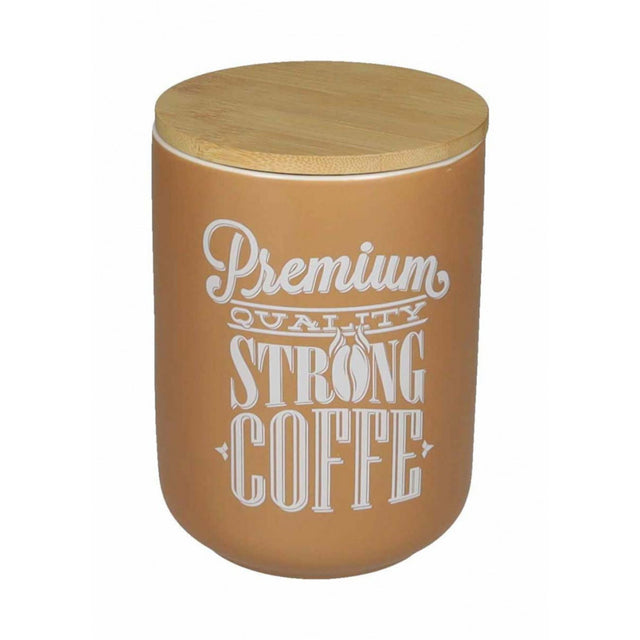 Barattolo caffè Brandani in porcellana beige con tappo in bambù 13x5x10 cm