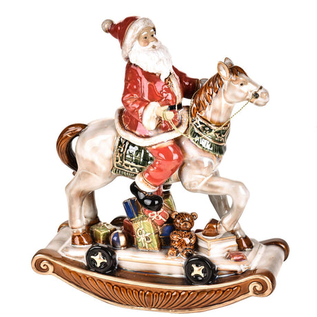 Statuina Babbo Natale su cavallo a dondolo Bianchi Dino in porcellana 36cm
