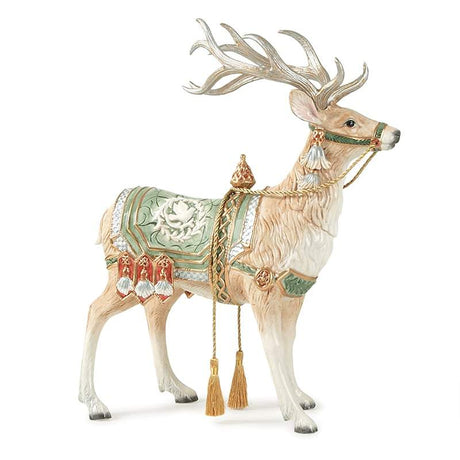 Statuetta renna Fitz and Floyd in porcellana decorata verde e oro 48 cm