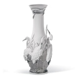 Vaso Aironi Cinerini Lladrò in porcellana bianca e dettagli argento 35x17 cm