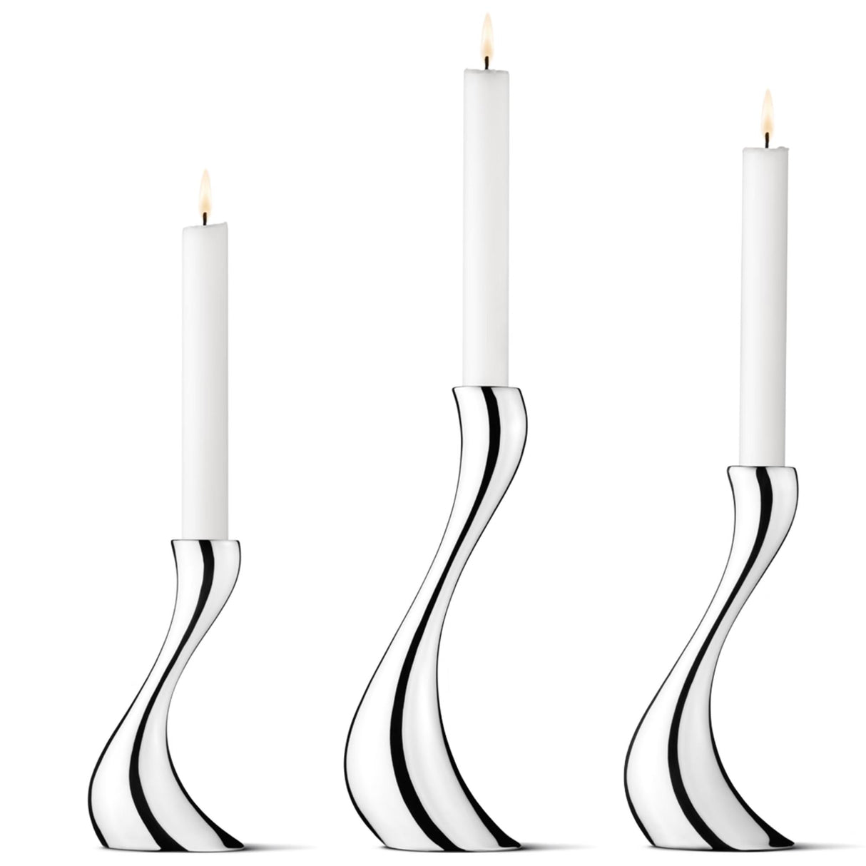 Set candelabri Cobra Georg Jensen acciaio inox lucido 3 pezzi 16-24cm