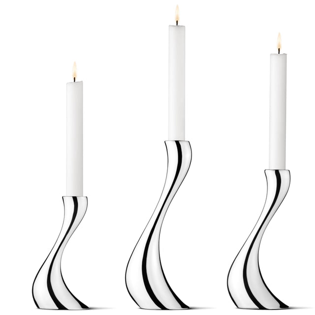 Set candelabri Cobra Georg Jensen acciaio inox lucido 3 pezzi 16-24cm