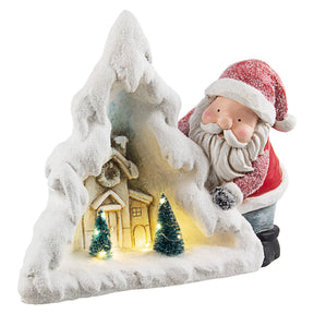 Decorazione Babbo Natale con casetta Bizzotto in gesso con luci LED 41 cm