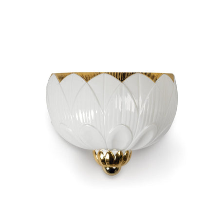 Lampada da parete Ivy & Seed Lladrò in porcellana bianca e oro 18x23 cm