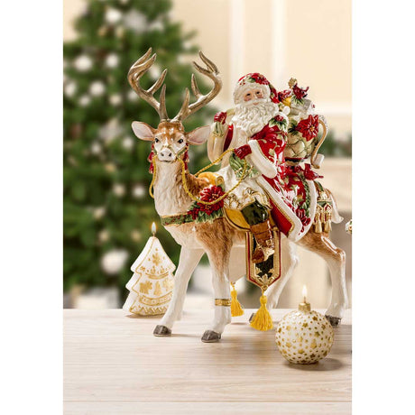 Statuina Babbo Natale su Renna Fitz and Floyd in porcellana 33x42 cm