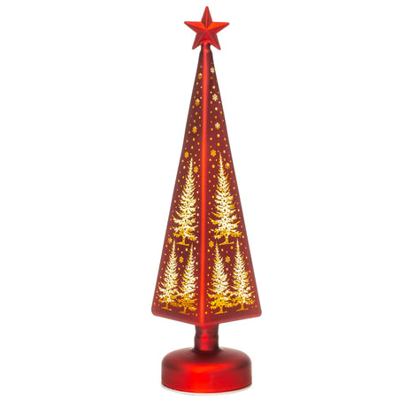 Albero di Natale Noel in vetro rosso con luci LED altezza 37 cm