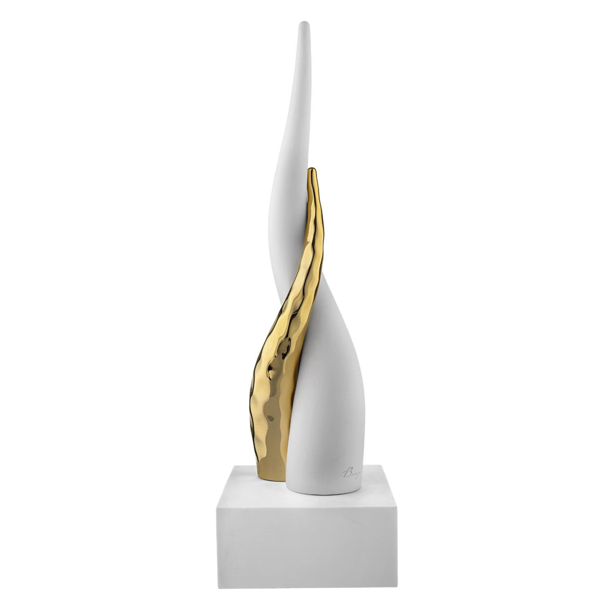 Corno intrecciato Bongelli Preziosi in marmorino bianco argento 28 cm