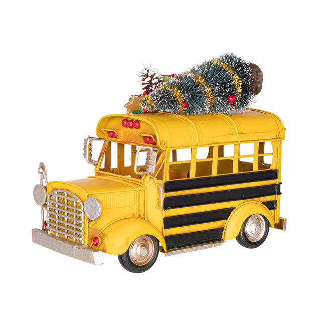 Scuolabus natalizio Bizzotto in resina con pino sul tetto 19x25 cm