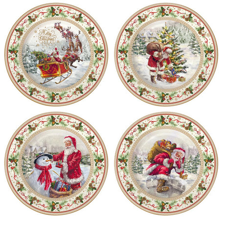 Set 4 piatti dessert Easy Life in porcellana con decoro Babbo Natale 19 cm