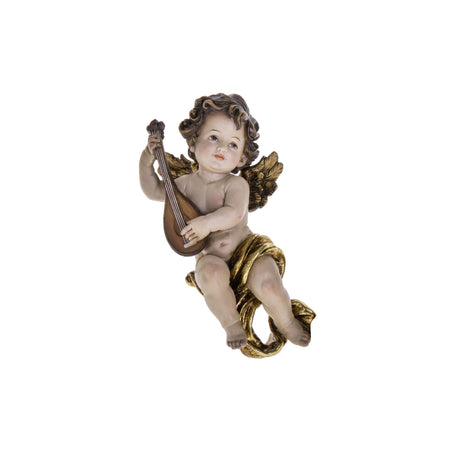 Statuina Cherubino con mandolino Bianchi Dino in resina 14 cm
