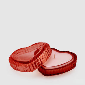 Candela Scrigno Cuore EDG in vetro e cera rossa 9 cm