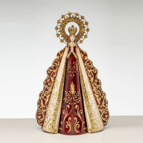 Statua Madonna che prega Noel in metallo con abito decorato 53 cm