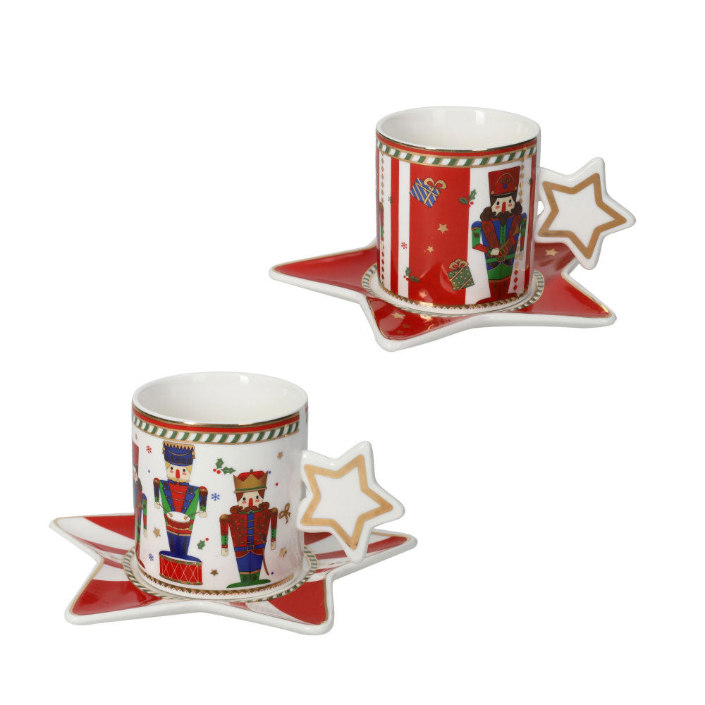 Set 2 tazze da the Brandani Lo Schiaccianoci in porcellana decorata 8x15 cm