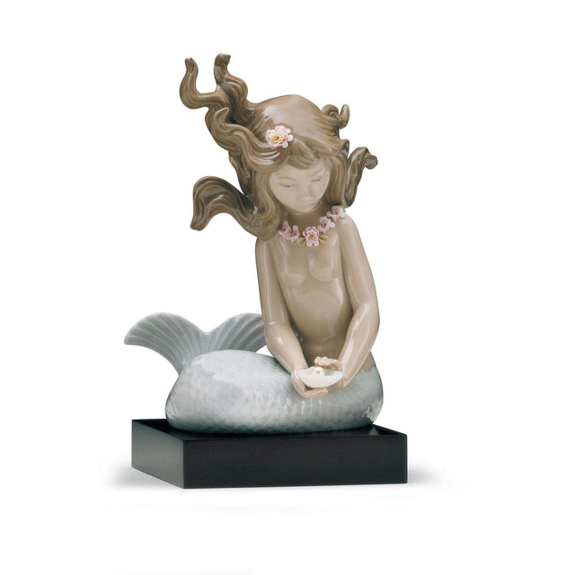 Statuina Sirena Lladrò in porcellana lucida con fiori 18x9x10 cm