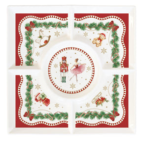 Antipastiera Magie de Noel Easy Life in porcellana decoro Schiaccianoci 25x25 cm