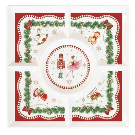 Antipastiera Magie de Noel Easy Life in porcellana decoro Schiaccianoci 25x25 cm