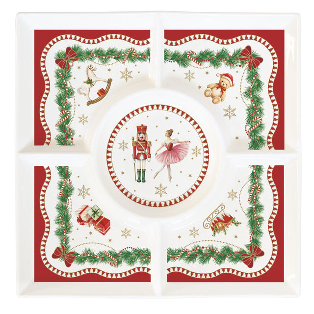 Antipastiera Magie de Noel Easy Life in porcellana decoro Schiaccianoci 25x25 cm