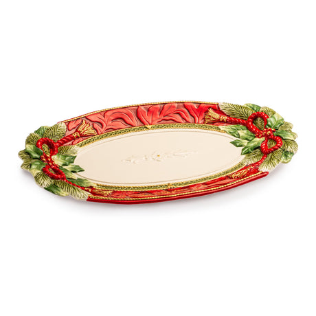 Vassoio centrotavola ovale Fitz and Floyd in porcellana decorata 44x26 cm