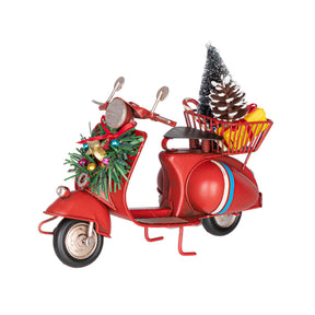 Decorazione natalizia scooter Bizzotto rosso con pino e regali 13x17 cm