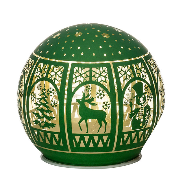 Palla di Natale Noel in vetro verde con luci LED 10 cm